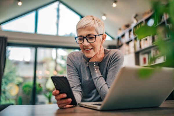 woman looking at phone