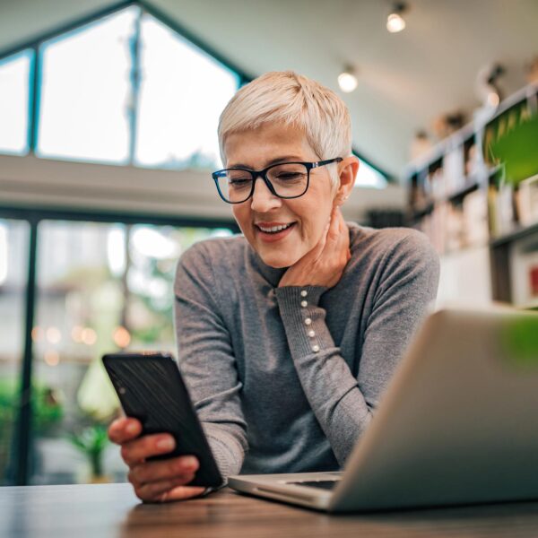 woman looking at phone